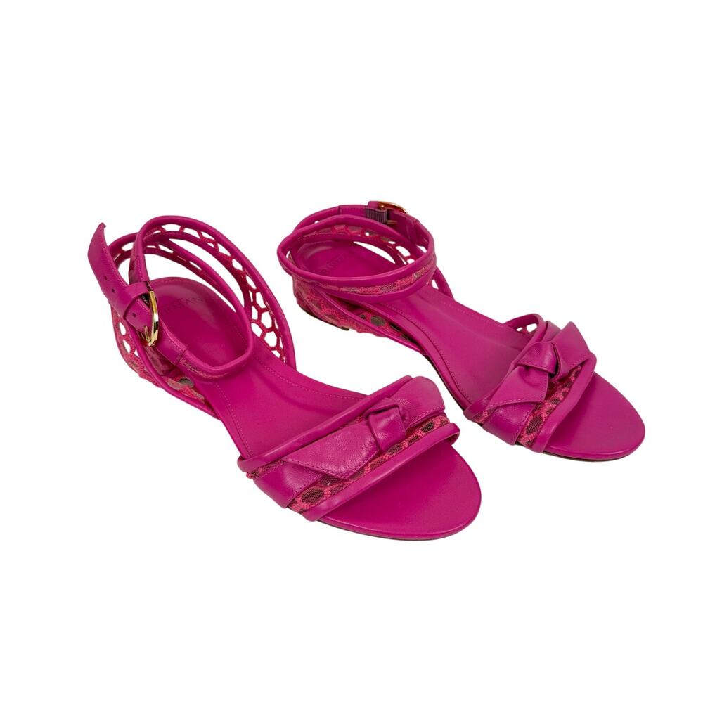 Alexandre Birman Clarita 30 Embroidered Mesh-Trimmed Leather Sandals Pink 37.5